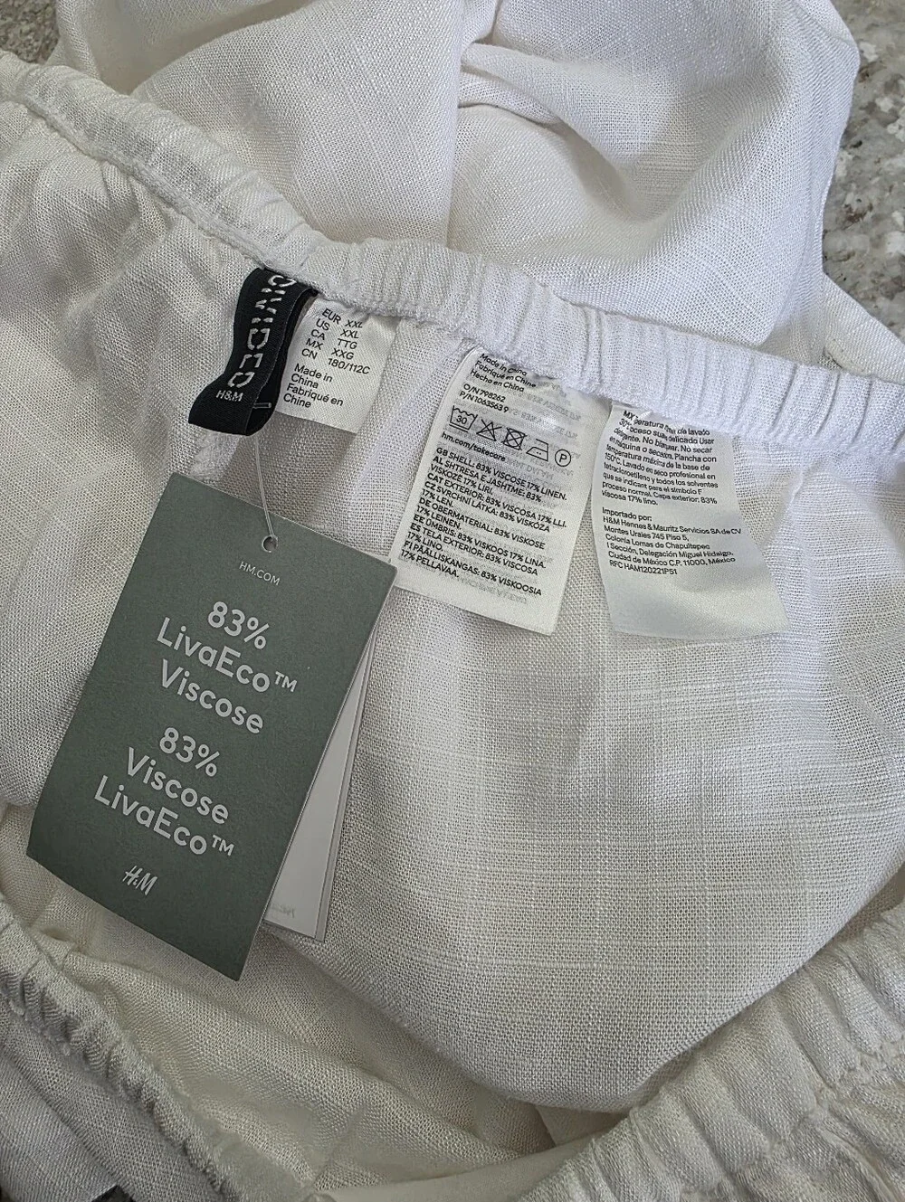 H&M White Linen-Blend Wide Leg Drawstring Pants. NEW!